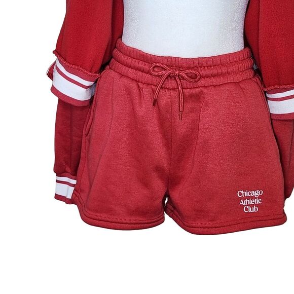 Cult Favorite Hoodie Shorts Set Red White Women's Medium Chicago Athletic Club - Picture 3 of 14